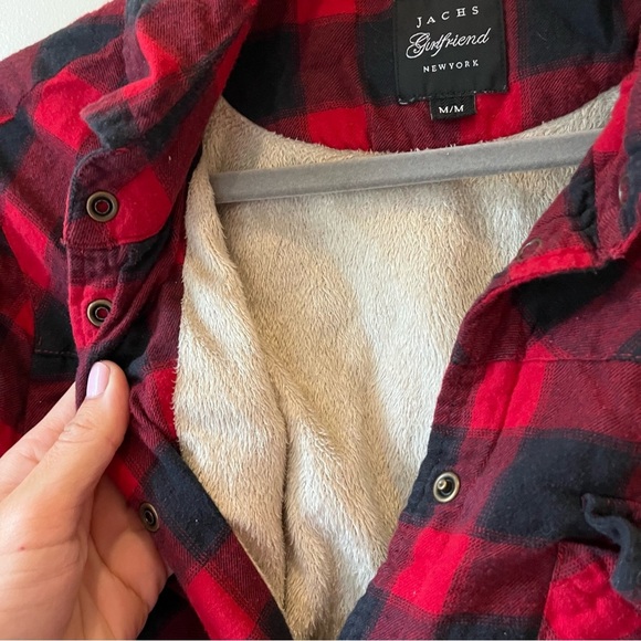 JACHS Girlfriend Buffalo Plaid Sherpa Flannel Jacket M Medium Cozy Cotton Lined - Picture 9 of 10